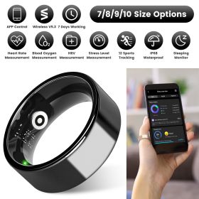 Smart Ring Health Tracker Fitness/Sleep/Stress/HRV Tracker with Charging Case Magnetic Charging Cable for Women & Men Compatible with iOS & Android 7- (size: Black_9)