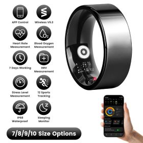 Smart Ring Health Tracker Fitness/Sleep/Stress/HRV Tracker with Charging Case Magnetic Charging Cable for Women & Men Compatible with iOS & Android 7- (size: Black_8)