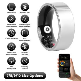 Smart Ring Health Tracker Fitness/Sleep/Stress/HRV Tracker with Charging Case Magnetic Charging Cable for Women & Men Compatible with iOS & Android 7- (size: Silver_8)