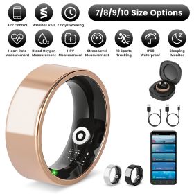 Smart Ring Health Tracker Fitness/Sleep/Stress/HRV Tracker with Charging Case Magnetic Charging Cable for Women & Men Compatible with iOS & Android 7- (size: RoseGold_10)