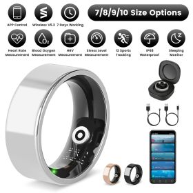 Smart Ring Health Tracker Fitness/Sleep/Stress/HRV Tracker with Charging Case Magnetic Charging Cable for Women & Men Compatible with iOS & Android 7- (size: Silver_10)